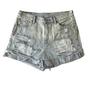 American Eagle Outfitters Women Shorts 4 Light Blue Denim Distressed Frayed 2"